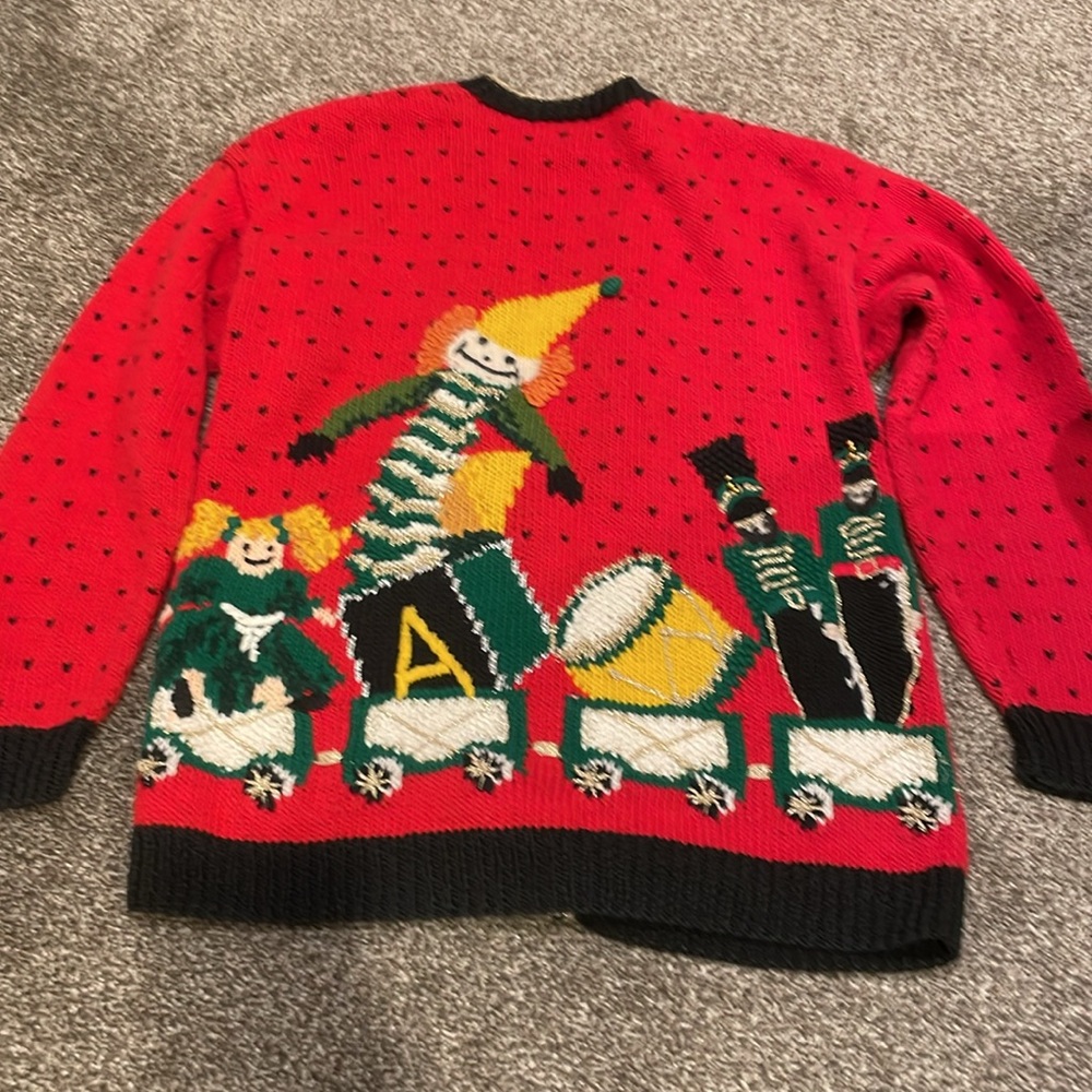 Christmas sweater vintage Talbots knitted by hand small v-neck train red - Picture 6 of 7
